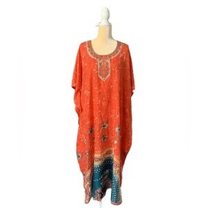 Goood Timeo Orange and Green Kaftan Dress